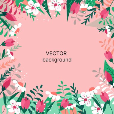 Vektör kare parlak çiçek arkaplanı. Sosyal ağlar için şablon, reklam promosyonu. Metin için yer