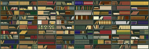 Vector Background Books Large Bookshelf Library Flat Color Vector Illustration — Stock Vector