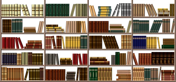 Library Bookshelf Large Bookcase Library Shop Many Different Books Background — Stock Vector