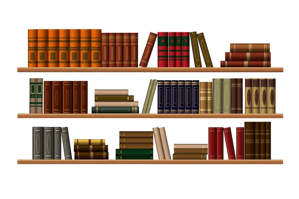 Boekenplank Bibliotheek Grote Boekenkast Bibliotheek Winkel Met Veel Verschillende Boeken — Stockvector