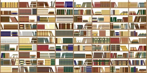Bookshelf Library Large Bookcase Library Shop Many Different Books Background — Stock Vector