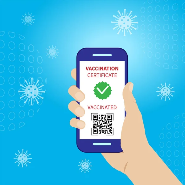Hombre Con Teléfono Móvil Con Certificado Vacunación Digital Válido Vector — Archivo Imágenes Vectoriales