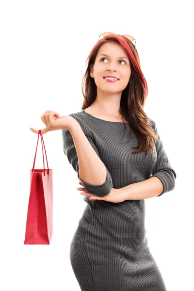 Beautiful young girl with a shopping bag — Stock Photo, Image