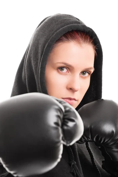 Retrato de uma jovem boxeadora — Fotografia de Stock