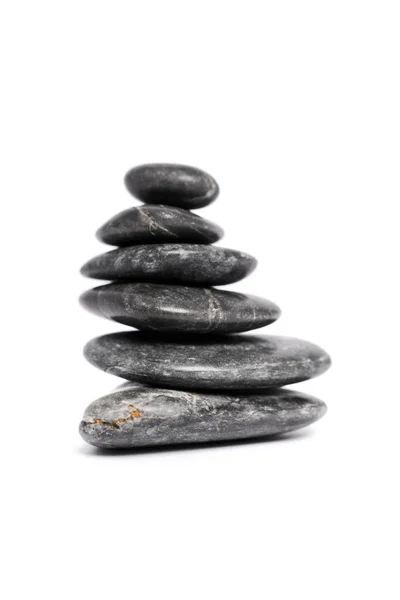 Zen Stones Black Pebbles Stacked Top Each Other Pyramid Isolated — Stock Photo, Image