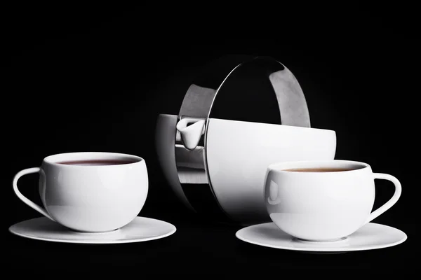 Tea set on black background — Stock Photo, Image