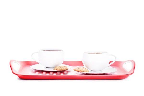 Två koppar te med kakor på ett fat — Stockfoto