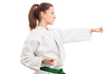 Young girl wearing kimono in combat stance clipart