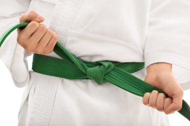 Tying a kimono belt clipart