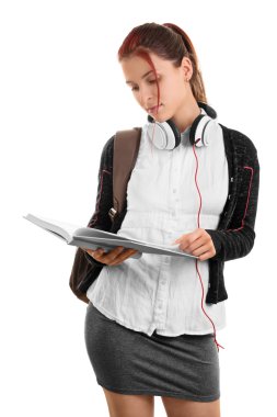 Young girl going through her notes clipart