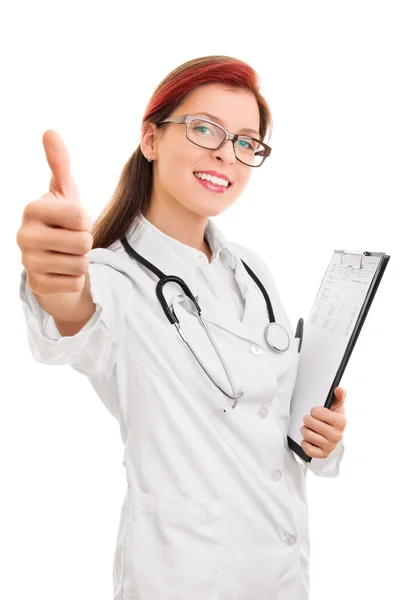 Joven médico haciendo pulgares hacia arriba — Foto de Stock