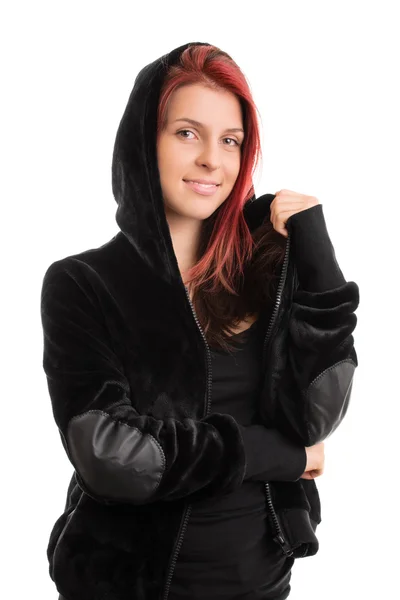 Menina jovem em uma camisola com capuz — Fotografia de Stock