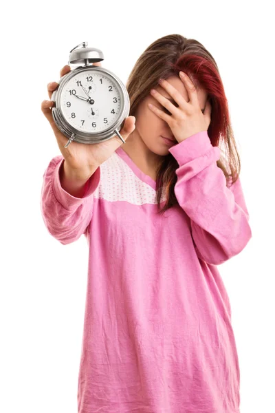 Young girl in pajamas overslept — Stock Photo, Image