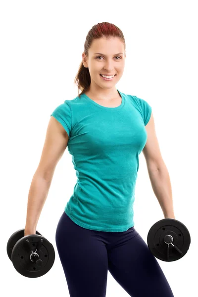 Young athlete holding dumbbells — Stock Photo, Image