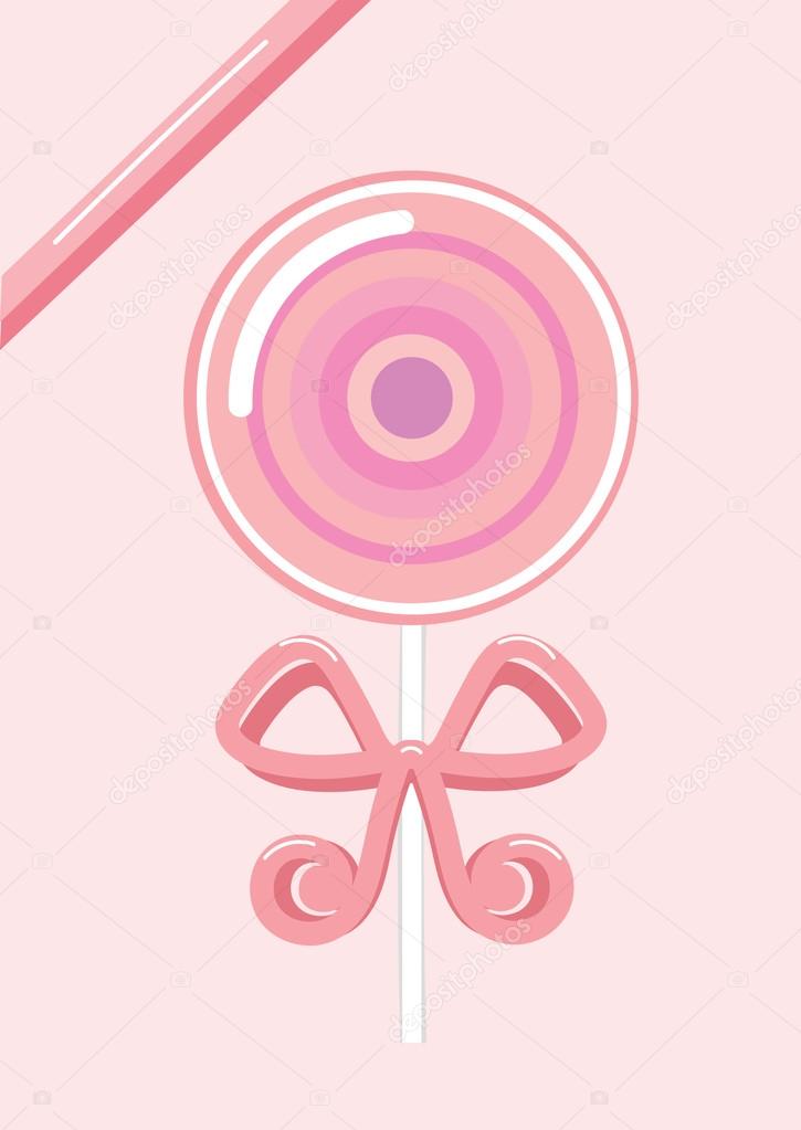 Cute lollipop with bow on pink background