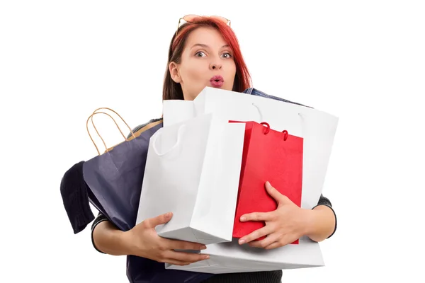 Emocionado joven con bolsas de compras — Foto de Stock