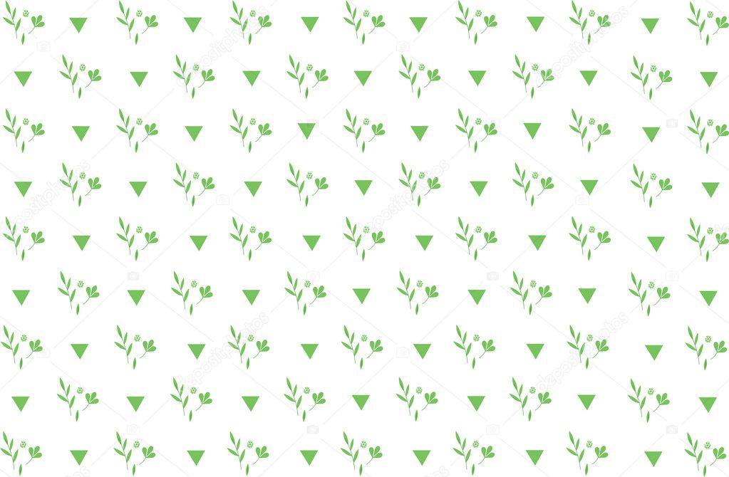Green leaves and triangles pattern on white background
