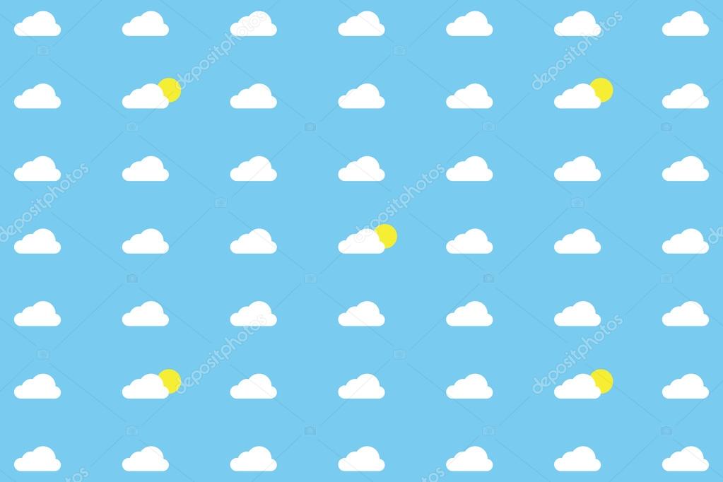 White clouds on blue background with the sun behind