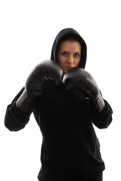 Mladá dívka s Boxerské rukavice — Stock fotografie