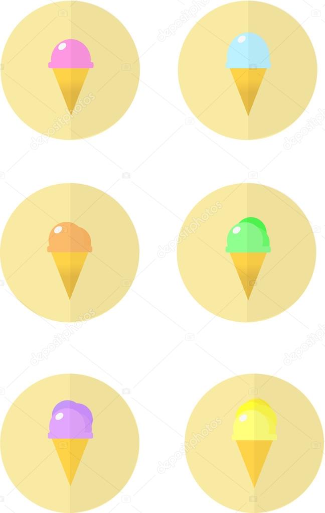 Colorful ice cream cones on yellow circles