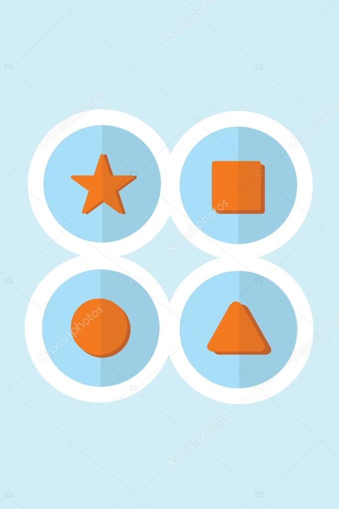Set of geometric icons on blue background