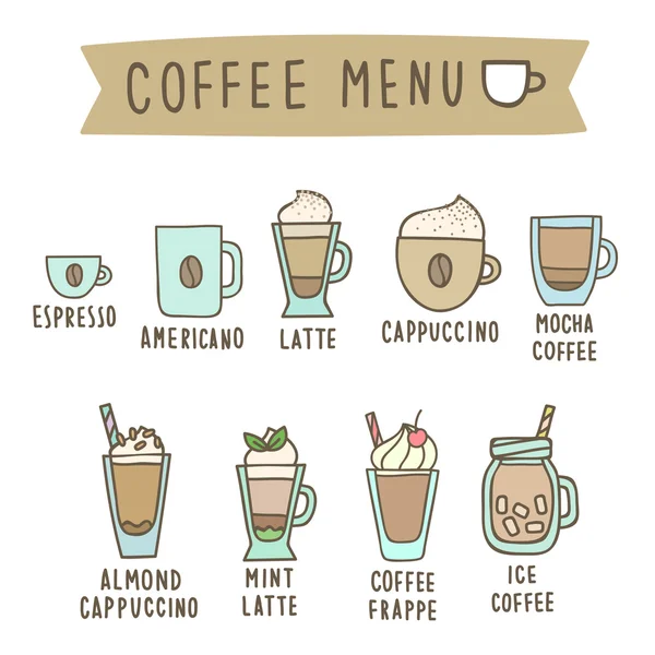 Set of different coffee style drinks. — Stock Vector