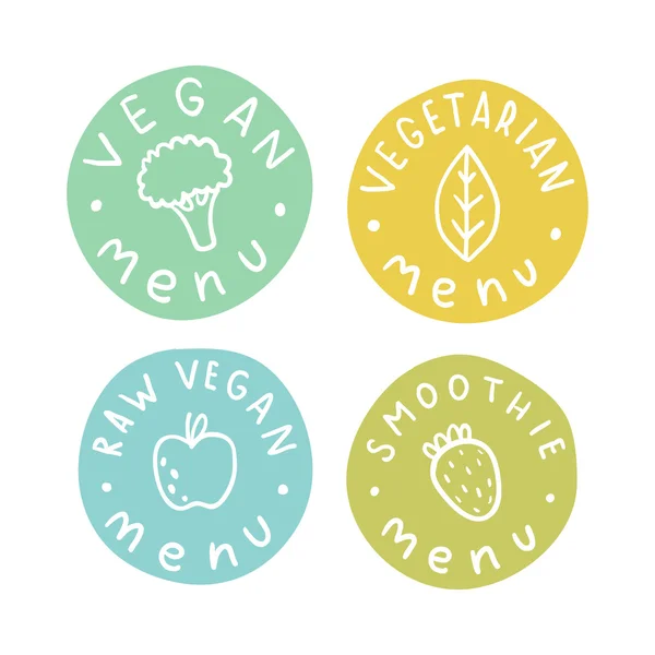 Vegan, vegetarian, raw, smoothie menu badges. — Stock Vector