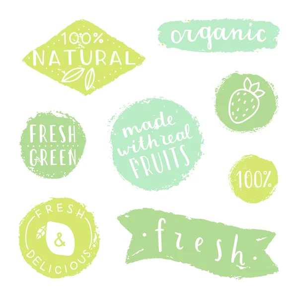 Conjunto de insignias para el diseño de envases. Natural, fresco, verde, orgánico . — Vector de stock