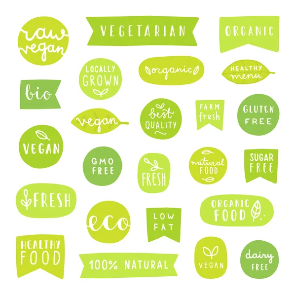 Gran juego de insignias de comida saludable. Bio, orgánico, vegano fresco, etc. . — Vector de stock