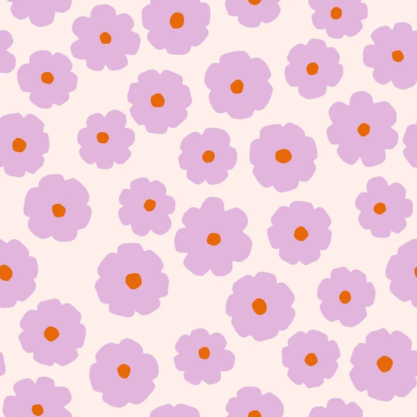 Cute pink flowers on beige background. Vector seamless pattern — Stock Vector