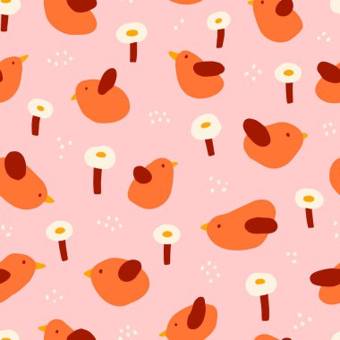 Komik, saf kuşlar ve çiçekler. Kusursuz desen.