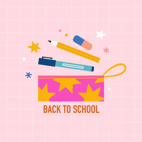 Back to school. Pencil bag and stationery. — Stock Vector