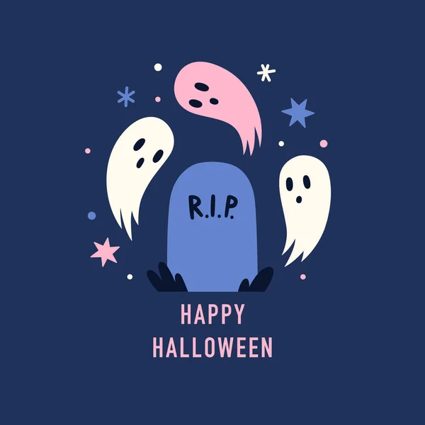 Fantasmas espeluznantes graves y lindos. Concepto Halloween. — Vector de stock