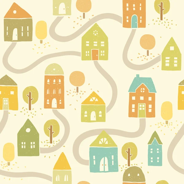 Cute autumn houses seamless pattern