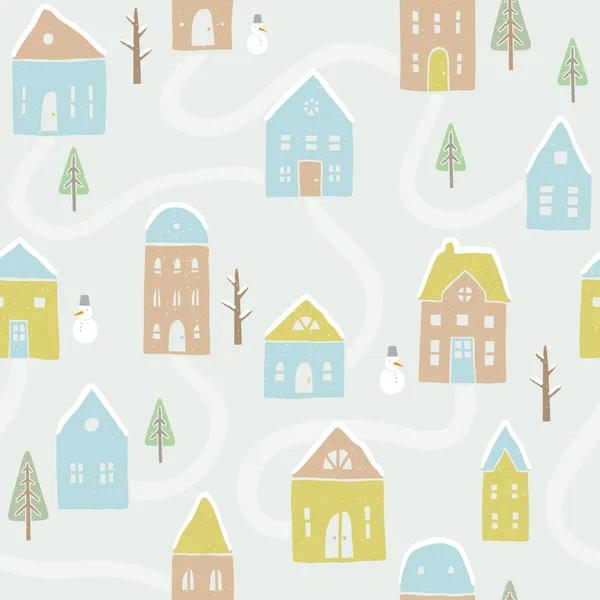 かわいい冬の家パターン — ストックベクタ