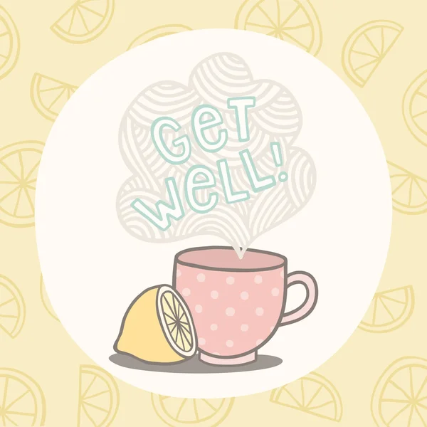 Get well greeting card with cute cup — Stock Vector