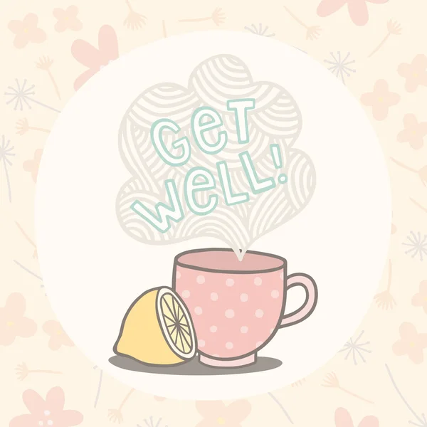 Get well greeting card with cute cup — Stock Vector