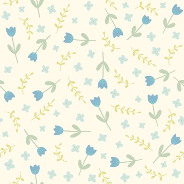 Mavi çiçekler ve bitkiler seamless modeli