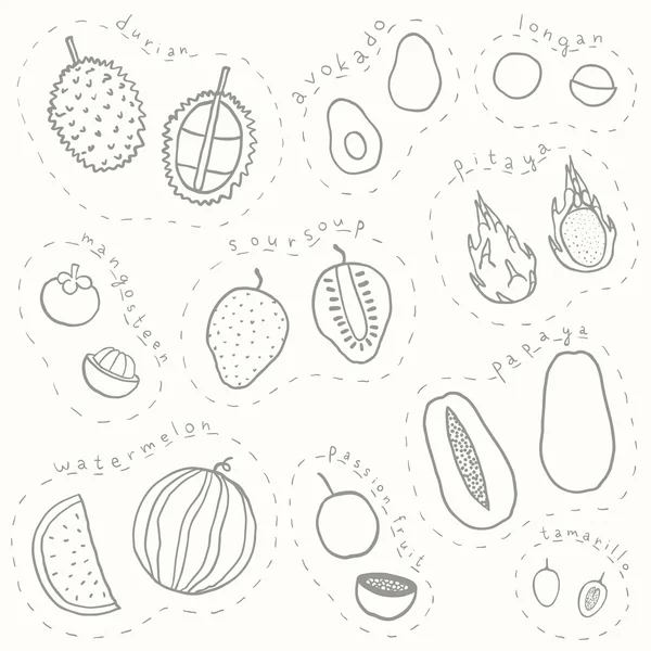 Set of hand drawn sketch tropical fruits part 2 — Stock Vector