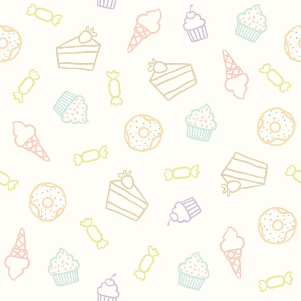 Dulce patrón. Pasteles, cupcakes, caramelos, donas, conos de helado — Archivo Imágenes Vectoriales