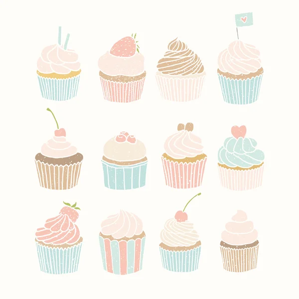 Conjunto de 12 cupcakes . —  Vetores de Stock