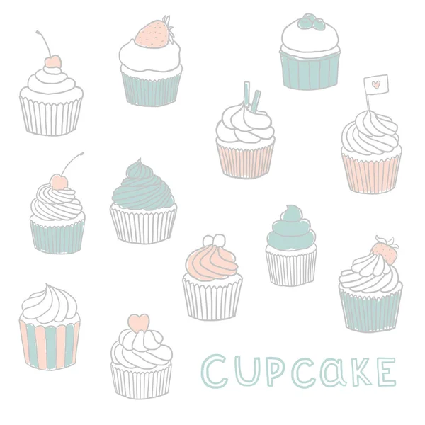 Cute Hand drawn cupcakes. — Stock Vector