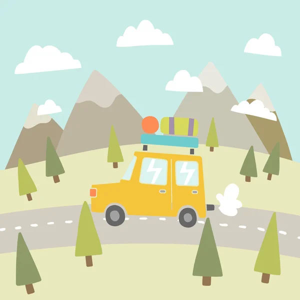 Road trip. Mountain landscape. — Stock Vector