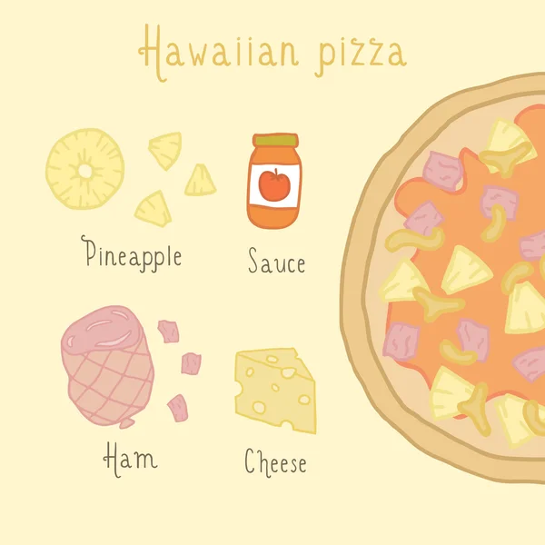 Hawaiian pizza ingredienser. — Stock vektor