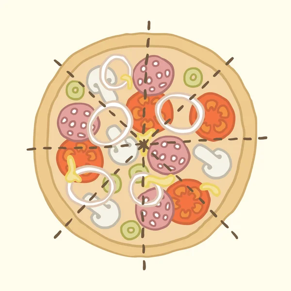 Pizza disegnata a mano con linee di marcatura . — Vettoriale Stock