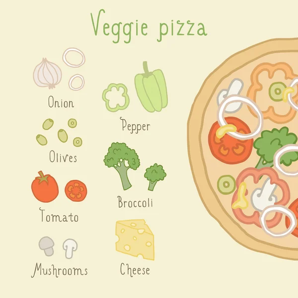 Sebzeli pizza malzemeleri. — Stok Vektör