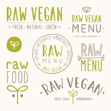 Çiğ vegan rozetleri.
