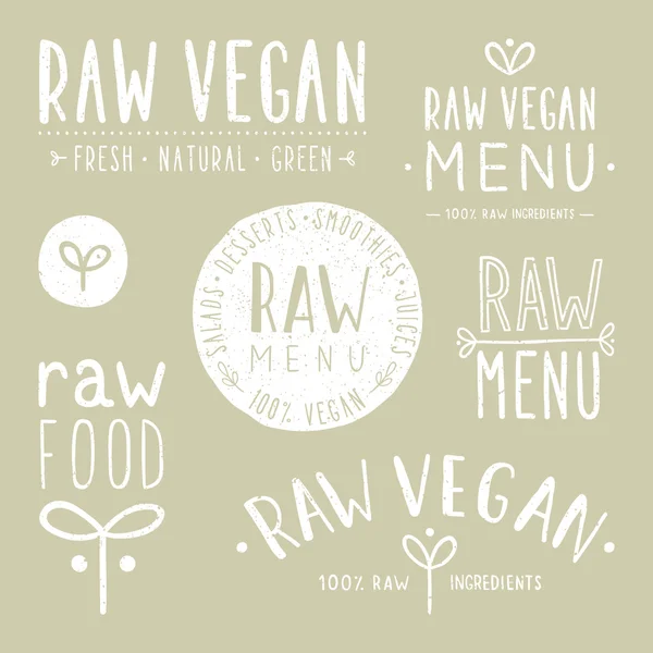 Gamla texturerat raw vegan emblem. — Stock vektor