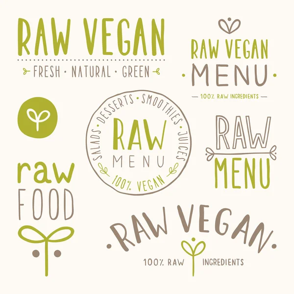 Insignias veganas crudas . — Vector de stock