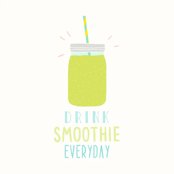 Drink smoothie elke dag. Schattig hand getrokken pot. — Stockvector